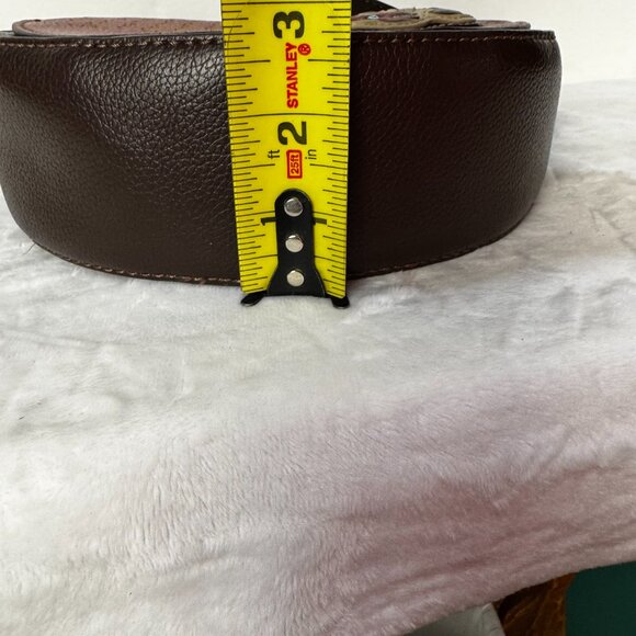 Chala Puppy Paw Print Half Moon Purse Faux Leather Red Brown Crossbody Keychain - Picture 11 of 16